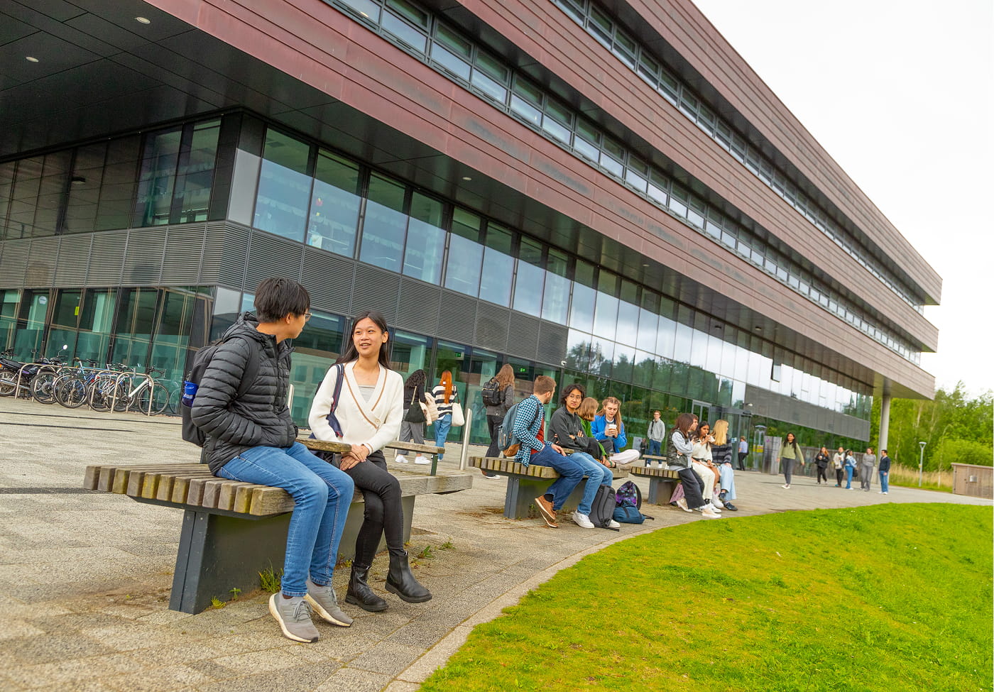 Students outside our Department of Mathematical Sciences and Department of Computer Science building in Upper Mountjoy